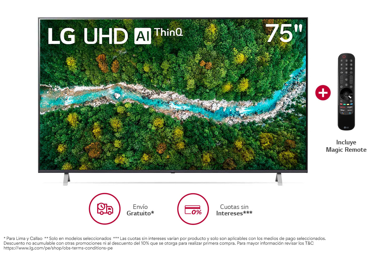LG UHD ThinQ AI 75'' UP7760 4K Smart TV, 4K Procesador Inteligente α5, 75UP7760PSB